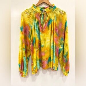 Karlie Long Sleeve Blouse Yellow Tie Dye